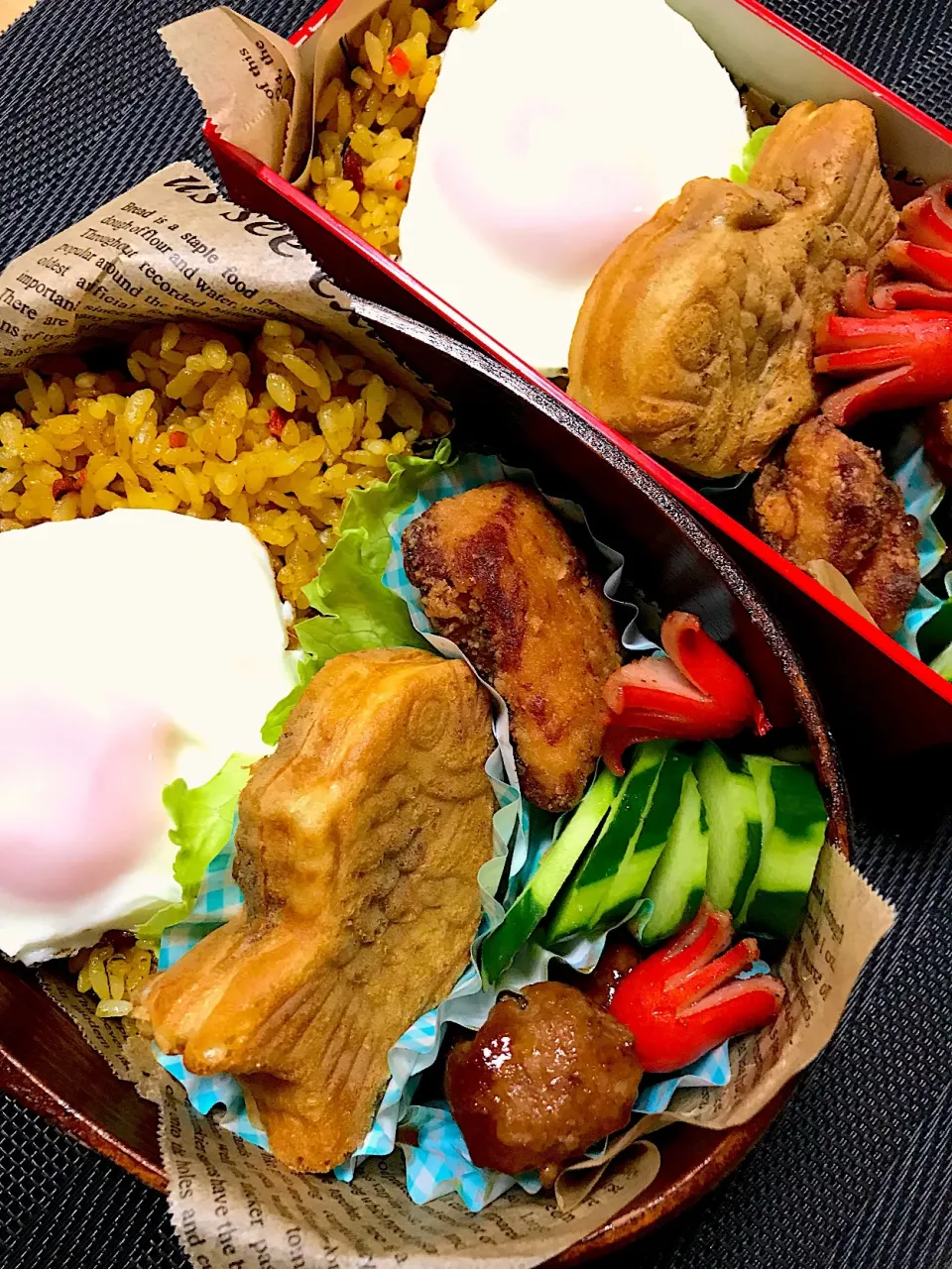 JK姉妹のドライカレー弁当！たい焼き添え|mamacatさん