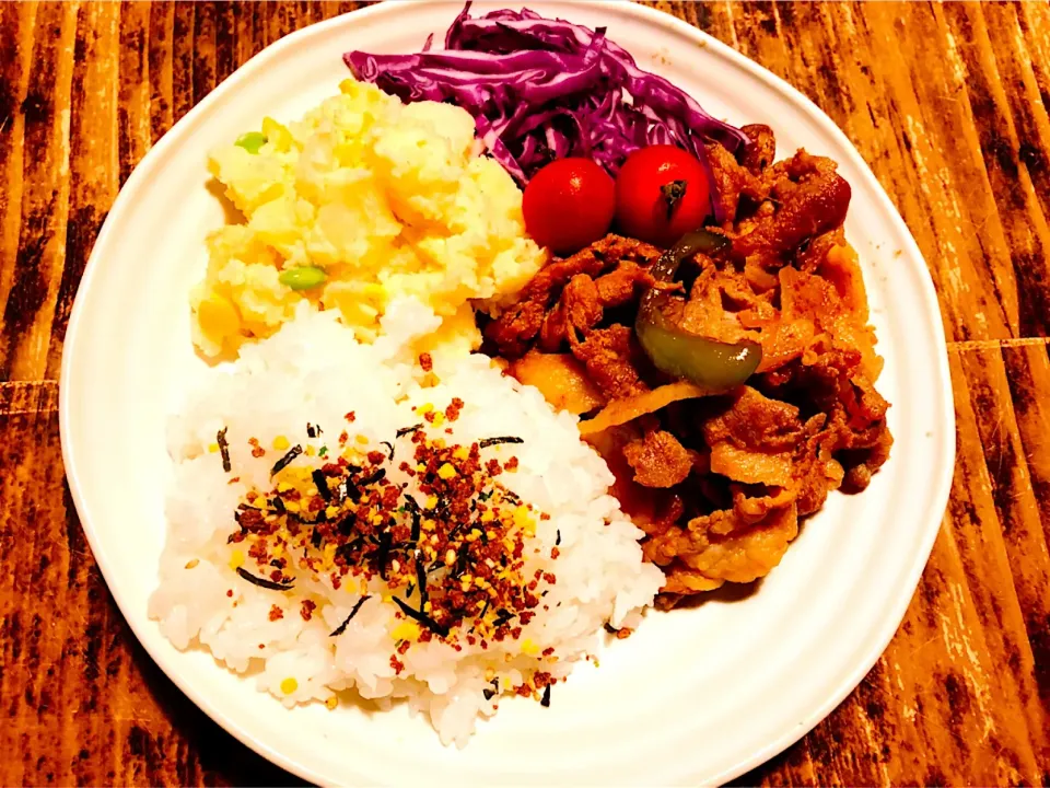 豚肉の生姜焼きプレート✨+ポテサラ|パンダ母さん🐼さん