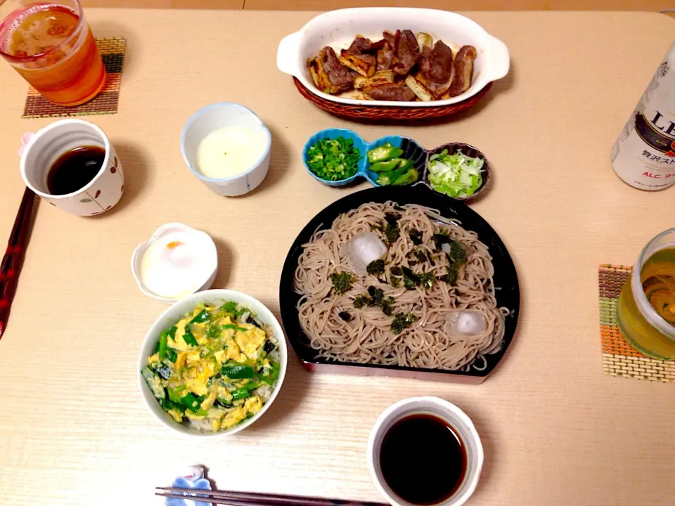 ざるそば、鴨ソテー、ニラ玉丼|じゅんこさん