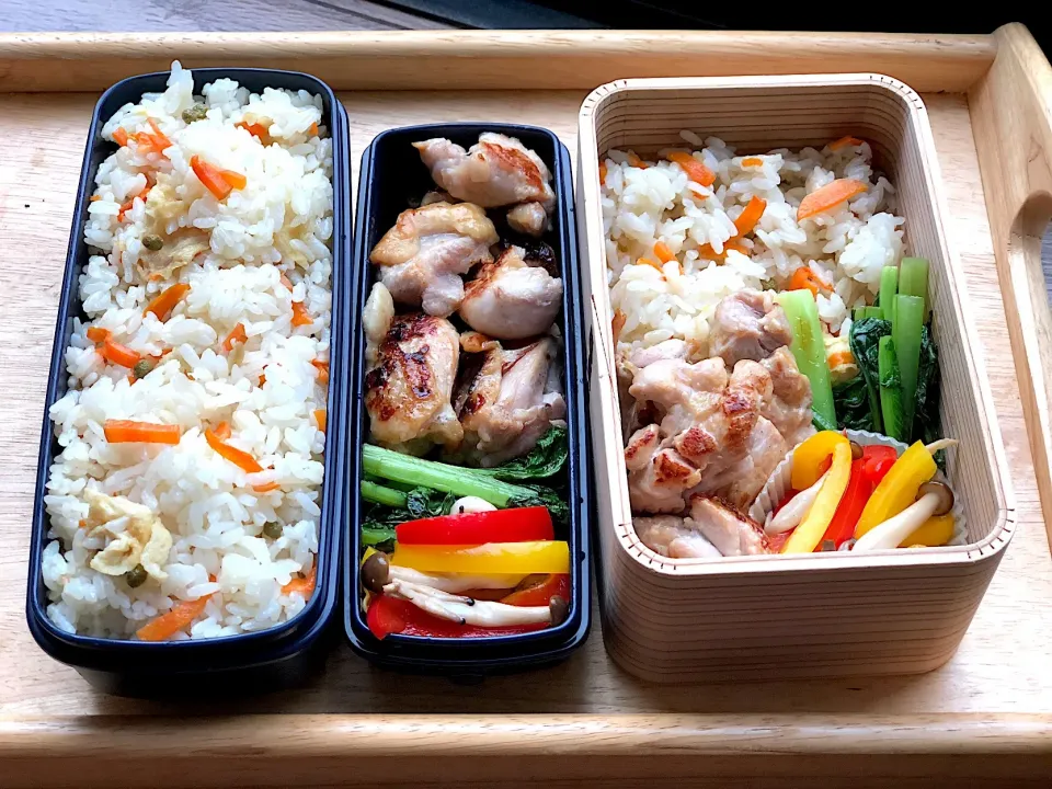 コロコロチキンソテー 弁当。実山椒の炊き込みご飯。|弁当 備忘録さん