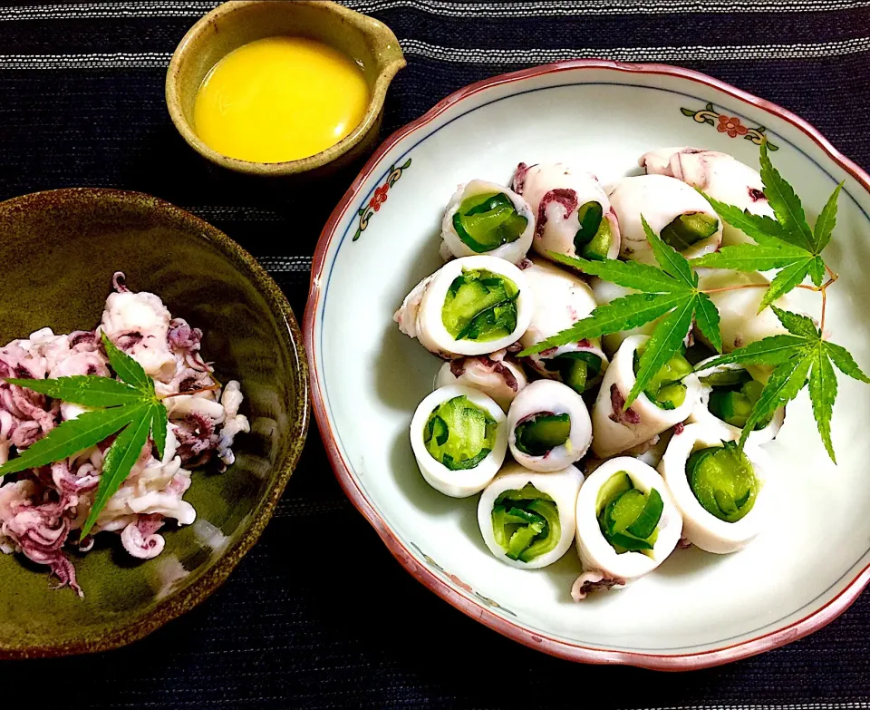 Snapdishの料理写真:茹でイカに🦑胡瓜を詰めました|keikoさん