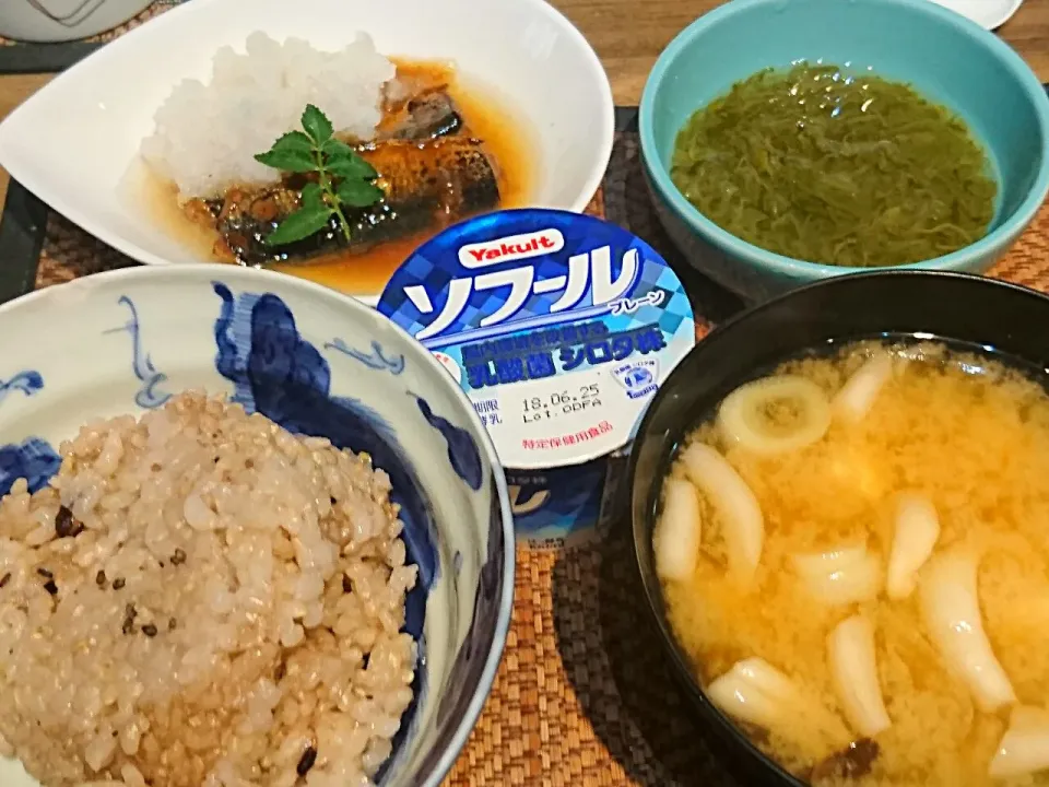 イワシの蒲焼き&めかぶ&しめじの味噌汁|まぐろさん