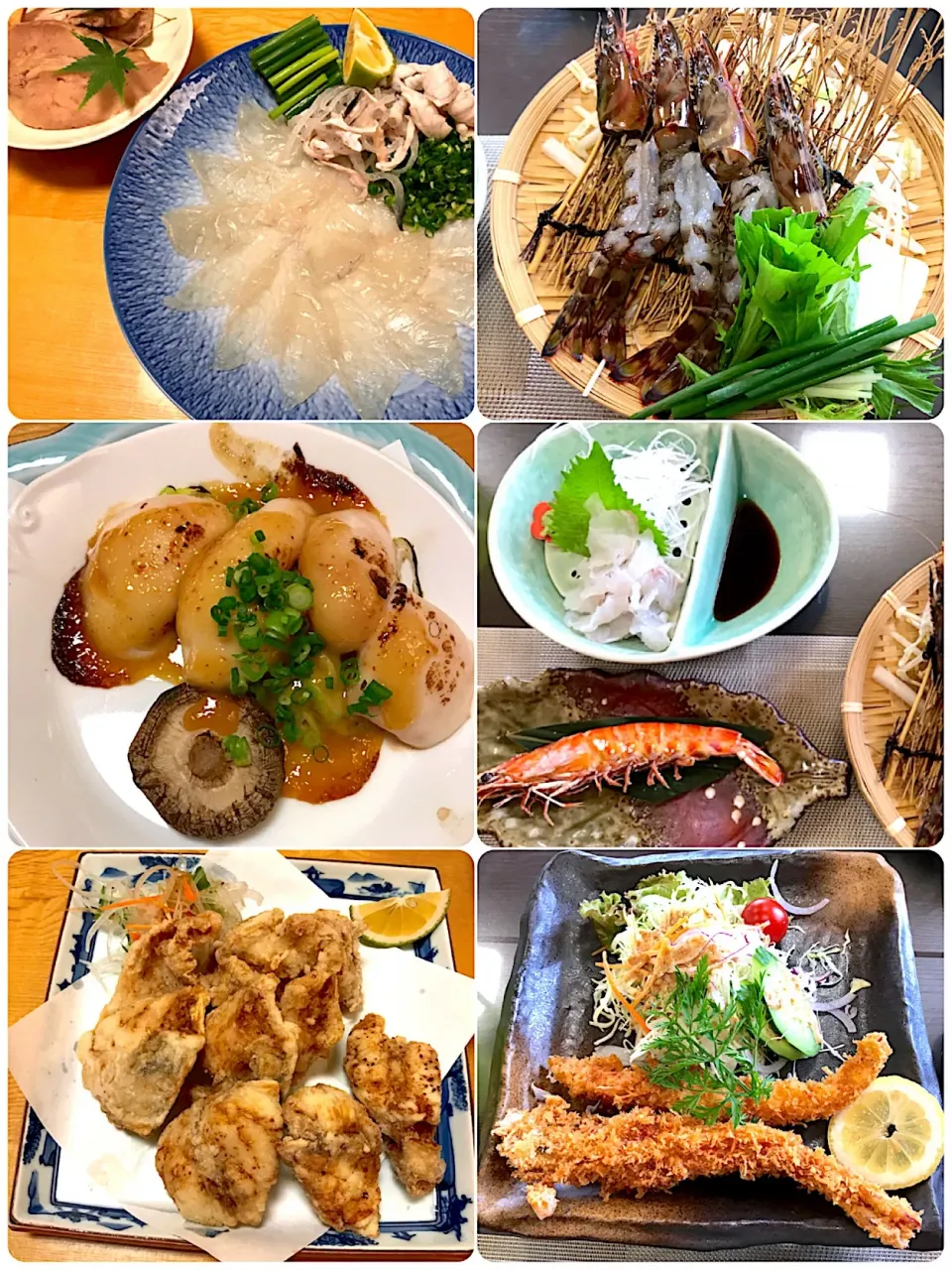 Snapdishの料理写真:ふぐ料理&海老づくし|sanaさん