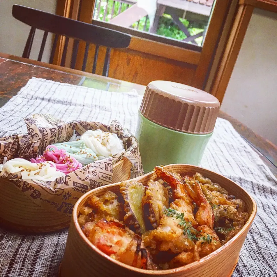 Snapdishの料理写真:高校男子 天丼と素麺お弁当(*´∇｀)ﾉ　2018.06.22|カンカンさん