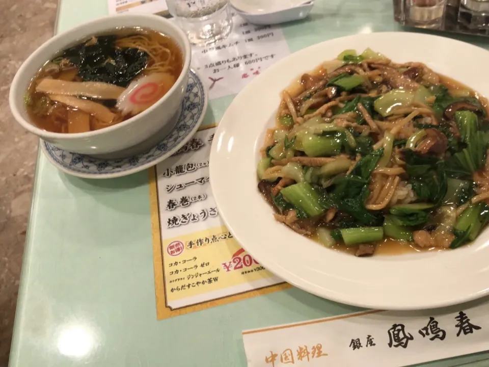 肉の細切り丼&半ラーメン|おっちさん