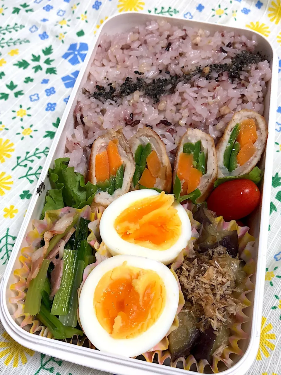 6.26☆旦那弁当
野菜の豚肉巻
なすの煮浸し
ベーコンとホーレン草の炒め物
ゆで卵|のん∞さん