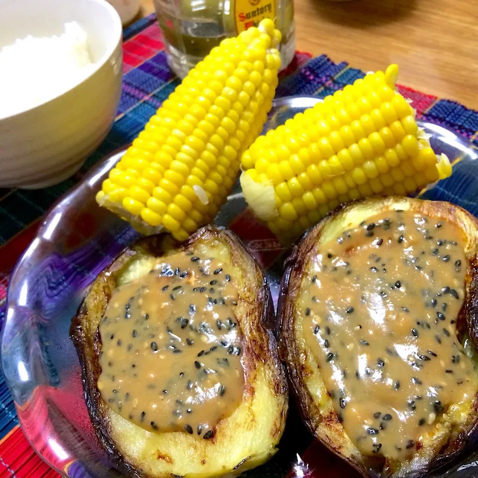 2018/06/26 水茄子田楽、炊飯器でゆでトウモロコシ|kykyさん