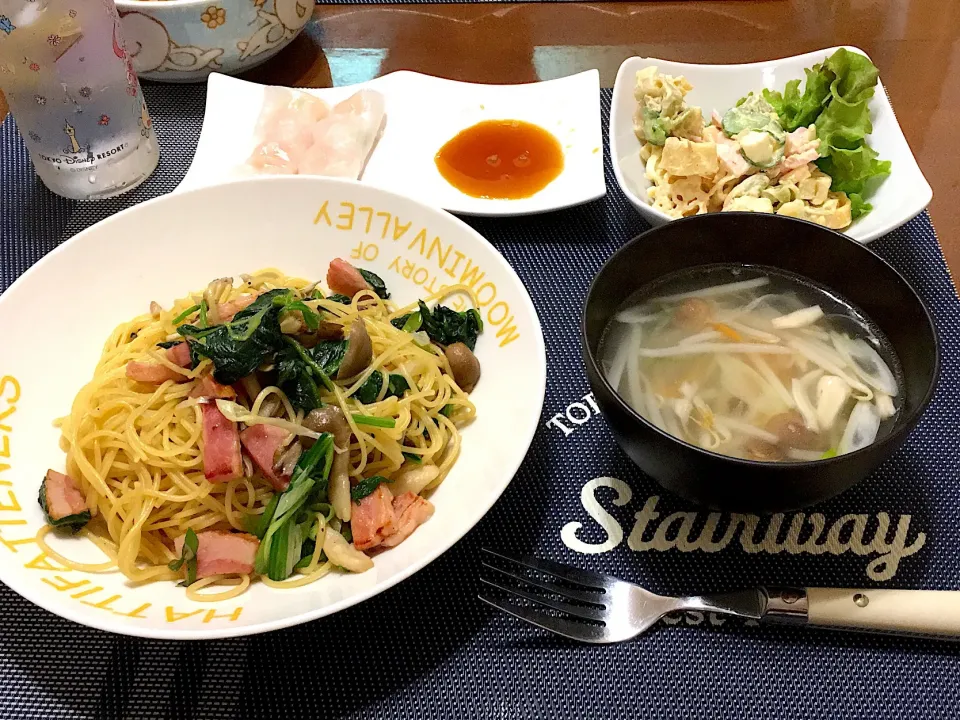 和風パスタ、野菜スープ、マカロニサラダ
エビの春巻き|kumi♡さん