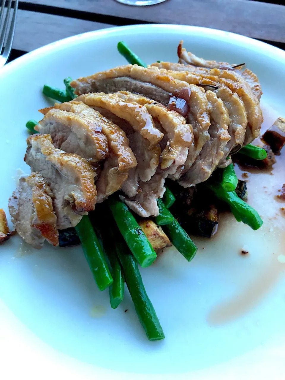 Duck breast with sweet potato / pumpkin hash, haricots vert and pan fig sauce|Chris Shannonさん