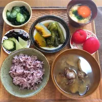 南瓜とピーマンの炊き合わせ定食。|eringiさん