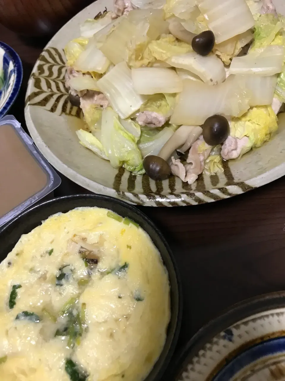 6月27日晩ご飯。豚バラと白菜の煮込み、レンチン茶碗蒸し、ごま豆腐、🍑|あやさん