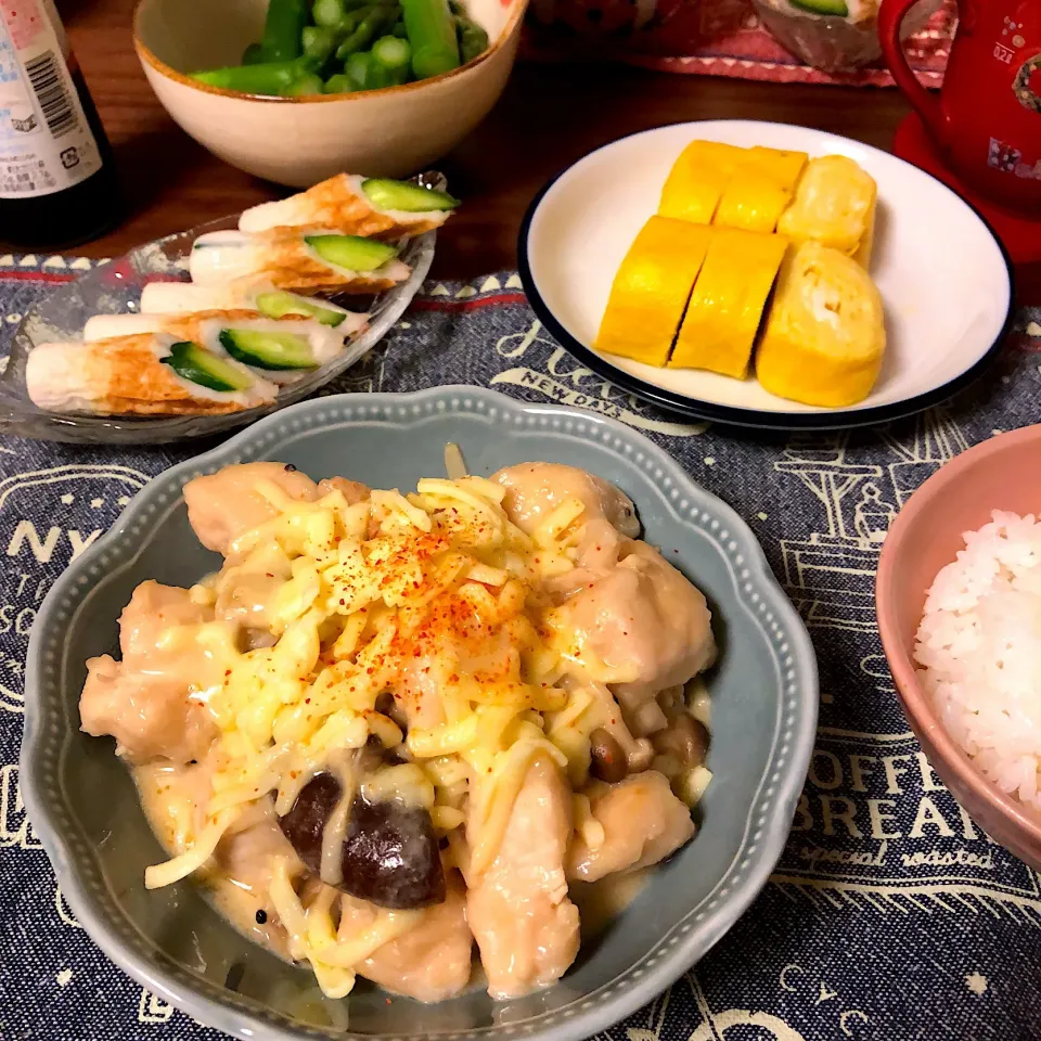 Snapdishの料理写真:6.27夕飯 鶏肉ときのこの味噌マヨ炒め|ピカさん