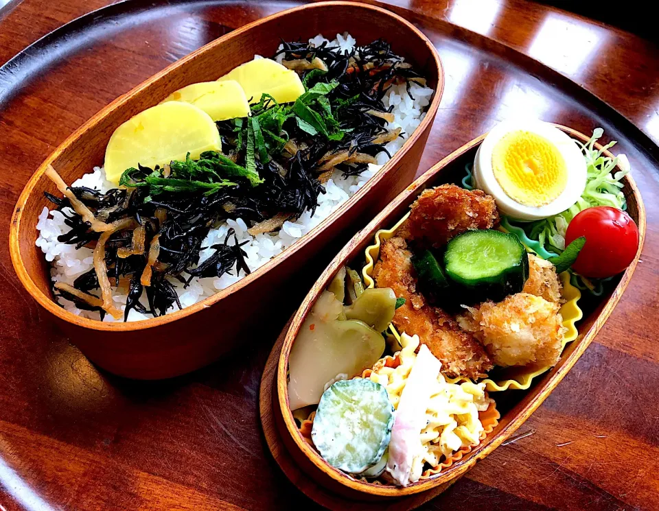 本当もお弁当🍱𩸽と帆立のフライ🍤𩸽お買い得だったよ😊マカロニサラダ🥗ザーサイ🥒ひじき🍱 #札幌  #息子弁当  #わっぱ弁当 #ホッケ #ゆで玉子🥚  #帆立フライ  #ひじき煮|Yukie  Toriseさん