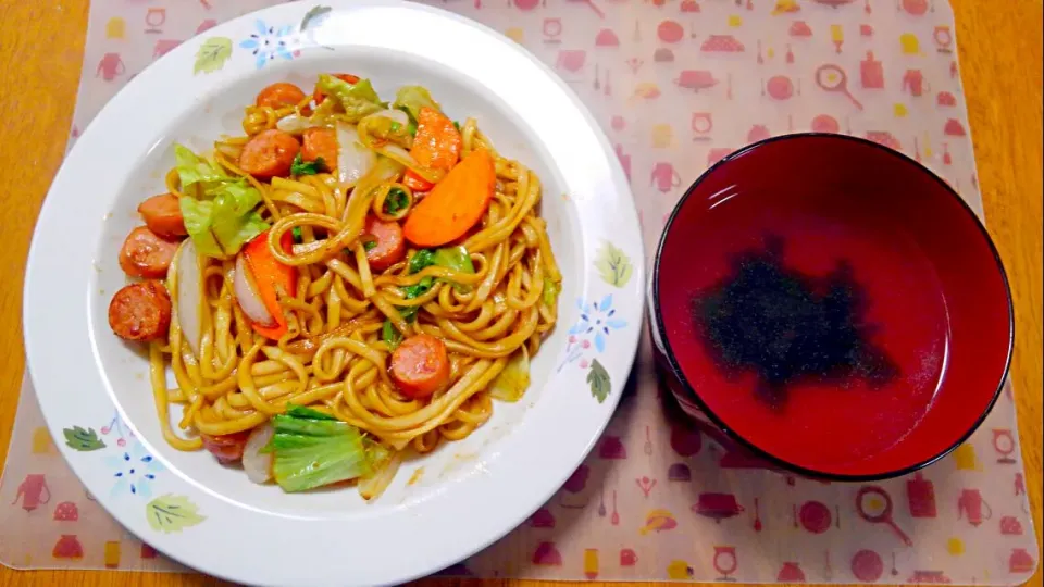 ５月２８日　焼きうどん　わかめスープ|いもこ。さん