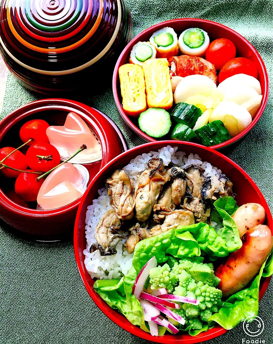 #お弁当  #お父さん弁当  #お弁当じまん #玉子焼き 
#浅漬け  #竹輪きゅうり 
 #牡蠣ご飯  #和食弁当 #信玄弁当 #デザートは桜桃|Blueberry🫐さん