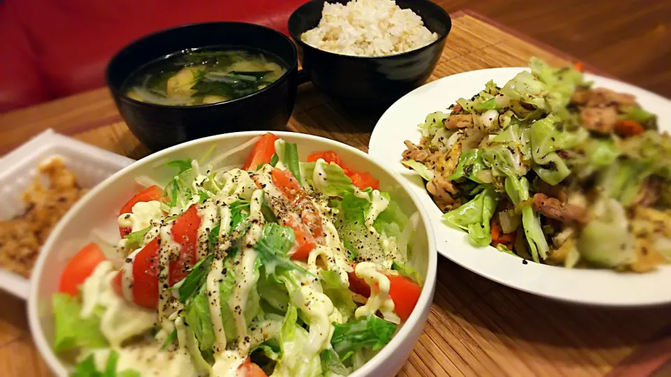 鶏肉とｷｬﾍﾞﾂの高菜ゆかり炒め～
他の晩ごはん✨|kaz(*･ω･)さん