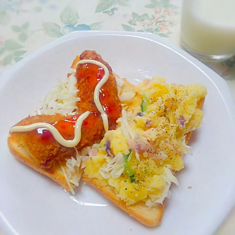 ササミチキンカツスイチリマヨ＆ポテサラトースト☆|うたかた。さん