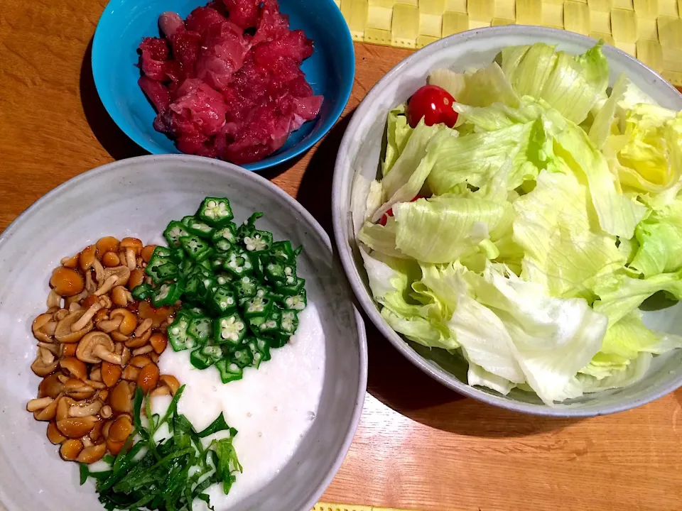 ご飯に乗っけてネバネバと生マグロ中落ち丼
レタスサラダ|doc3387さん