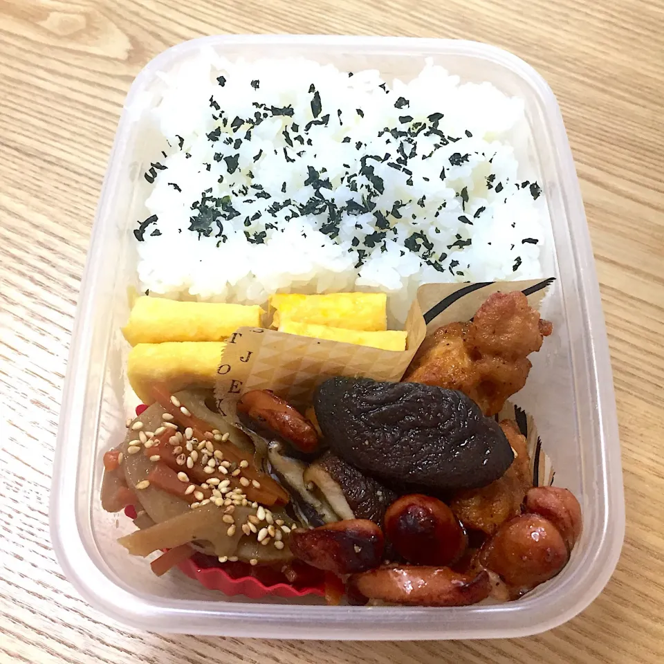 火曜日の旦那さんのお弁当☺︎ #お弁当記録 #しいたけとウインナー炒め #茶色のお弁当|むさけんさん