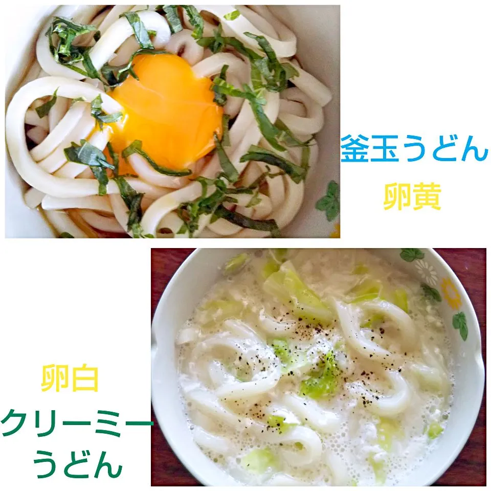 卵とうどんで二度美味しい☆【大葉香る釜玉うどん】【洋風クリーミーうどん】|みかんさん