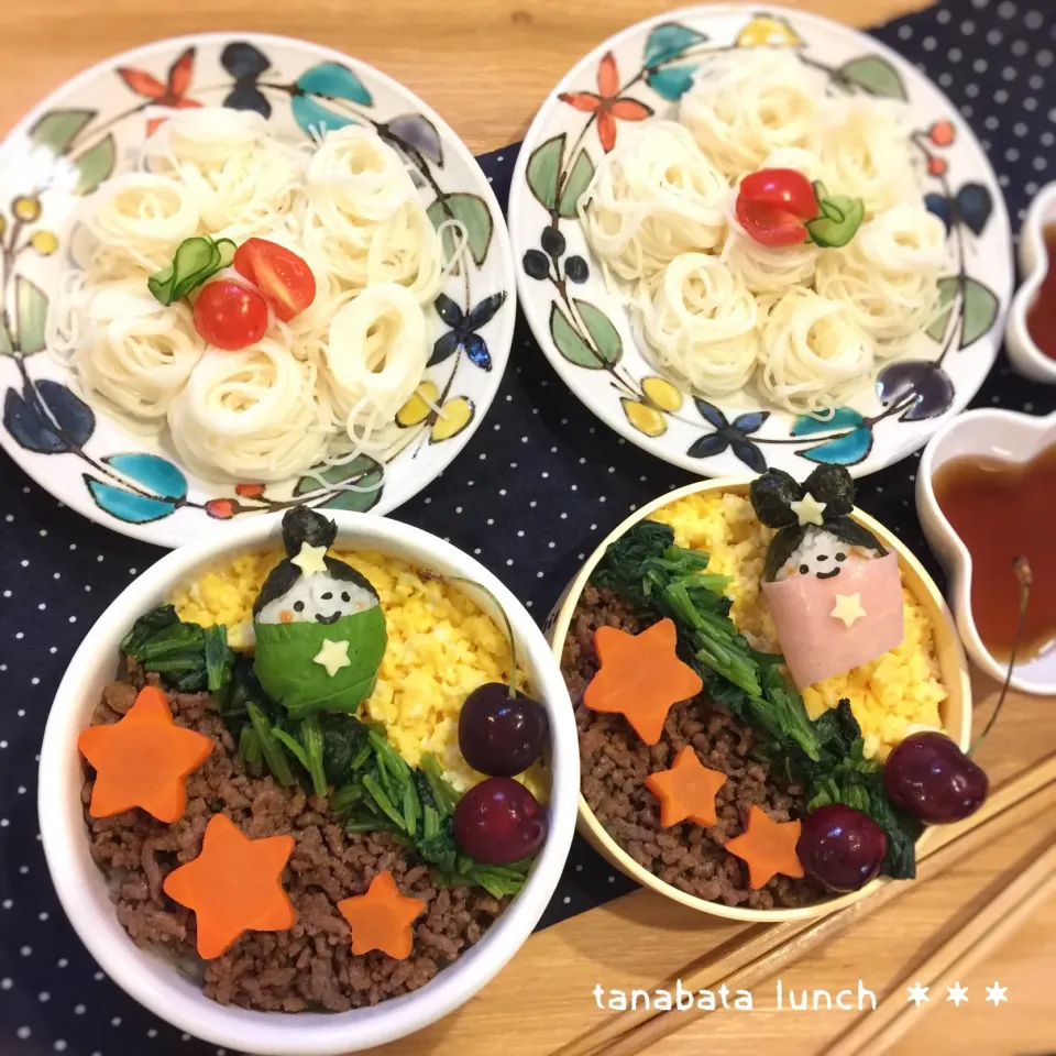 Snapdishの料理写真:七夕ランチ☆肉そぼろ&素麺|yokkoiroさん