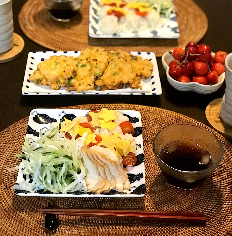 七夕そうめん＋海老コーン枝豆のかき揚げ♪|いくさん