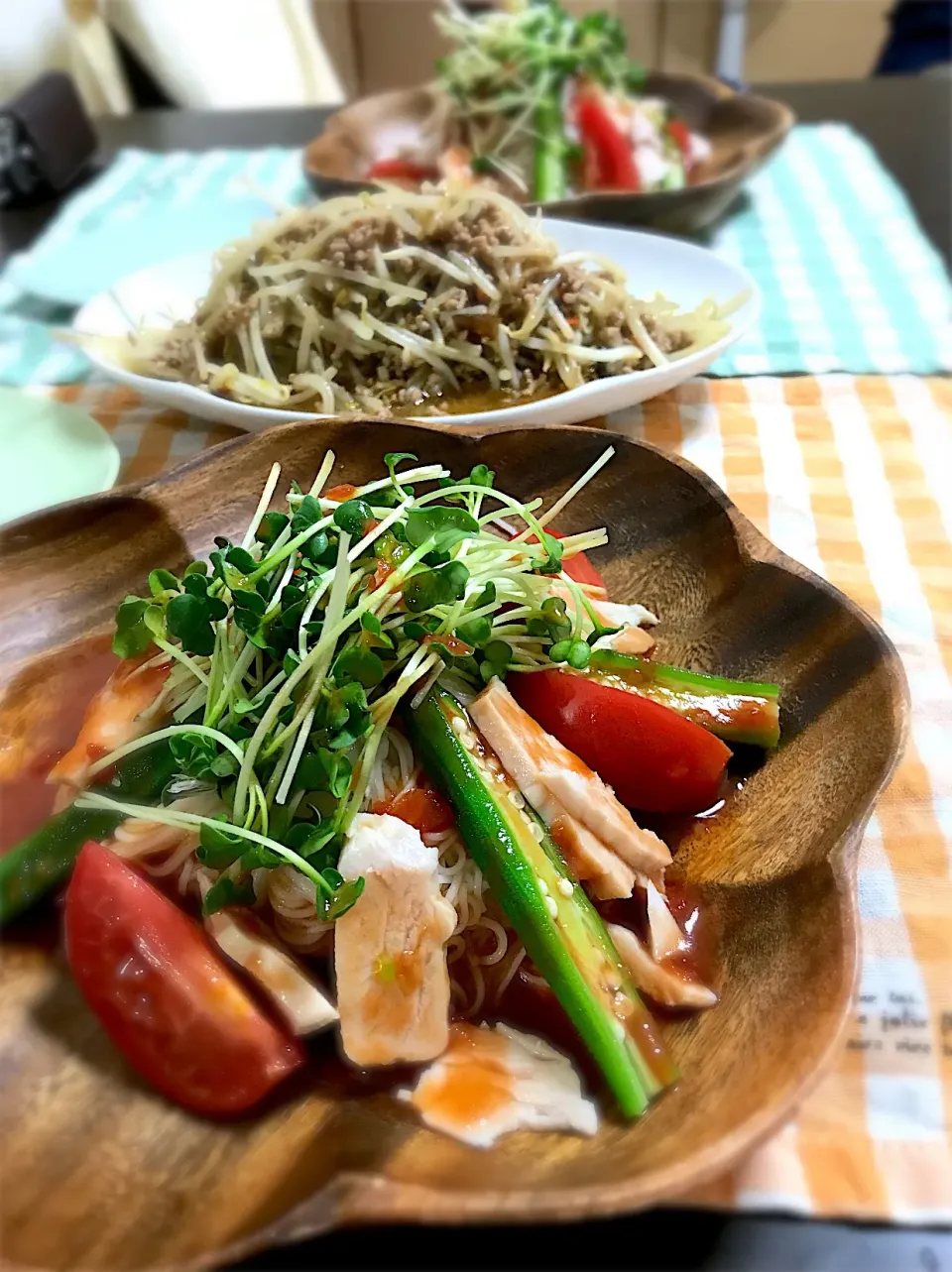 #トマトそうめん🍅 #ひき肉ともやし炒め #今日の夕飯|禄 恵さん