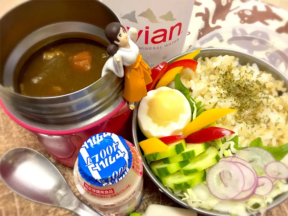 馬ッサマンカレー🍛&グリーンサラダ🥗&茹で玉子&大葉&パプリカのダーリンお弁当♪

 #弁当  #フチ子 #マッサマンカレー#を馬肉で#馬ッサマンカレー🍛|桃実さん