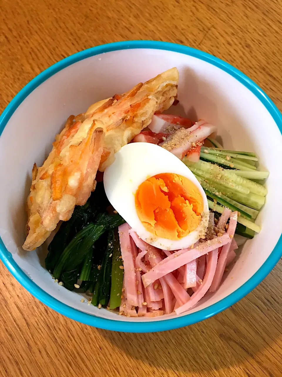 高校生息子のお弁当  かき揚げおろし冷やしうどん|まつださんさん