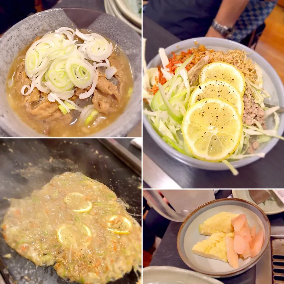 ‪煮込み、おしんこ、レモンもんじゃ @関西風お好み焼き よろづや(熊野前)|morimi32さん