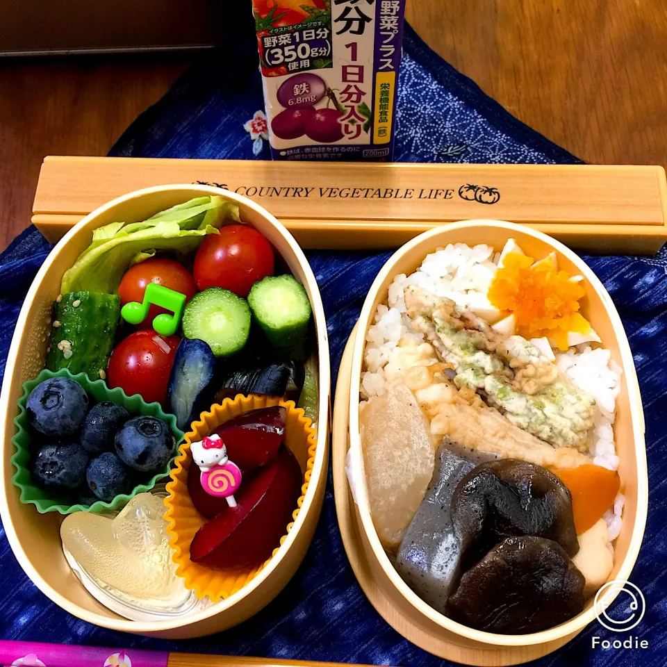 #自分弁当  #曲げわっぱ弁当  #きゅうりの浅漬け  #水茄子の漬物  #和食弁当  #庭で採れたシリーズ  #デザートはプラムとブルーベリー  #野菜たっぷり  #お弁当  #お弁当じまん|Blueberry🫐さん