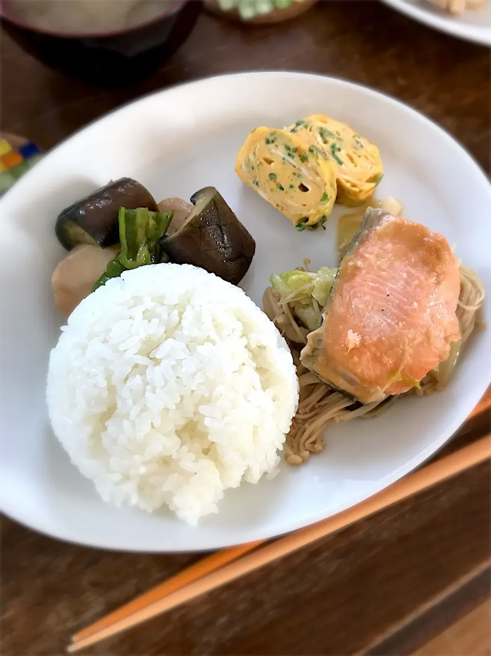 ちゃんちゃん焼き・茄子とピーマンの焼き浸し・ネギ入り卵焼き|ちびろ菌さん