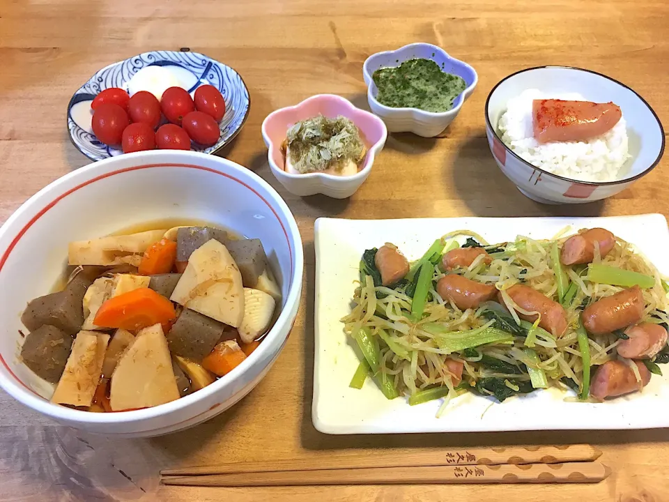 ソーセージともやしと小松菜のカレー炒め定食♪|かおちゃんさん