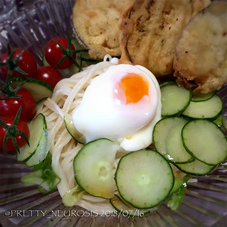 2018/07/16 朝御飯。ぶっかけそうめん|くろずきんさん