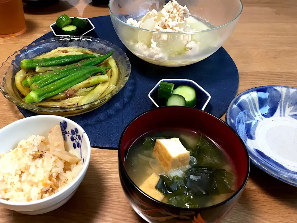 #冬瓜と鶏肉のさっぱり煮、おくらのナスの煮浸し 、のどぐろ飯 #献立|あきころさん