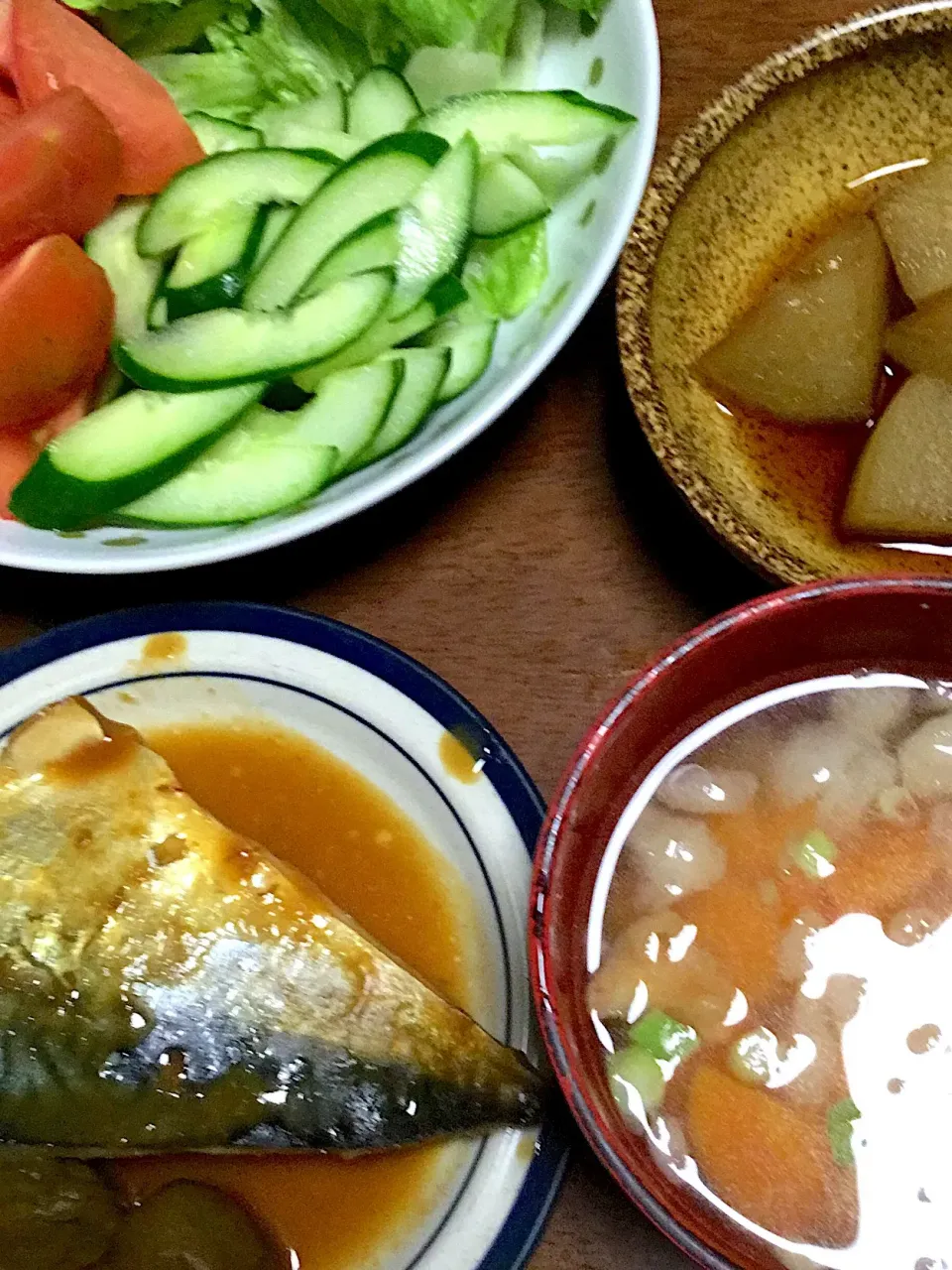 鯖の梅味噌煮    冬瓜の煮物    冬瓜スープ     サラダ|掛谷節子さん