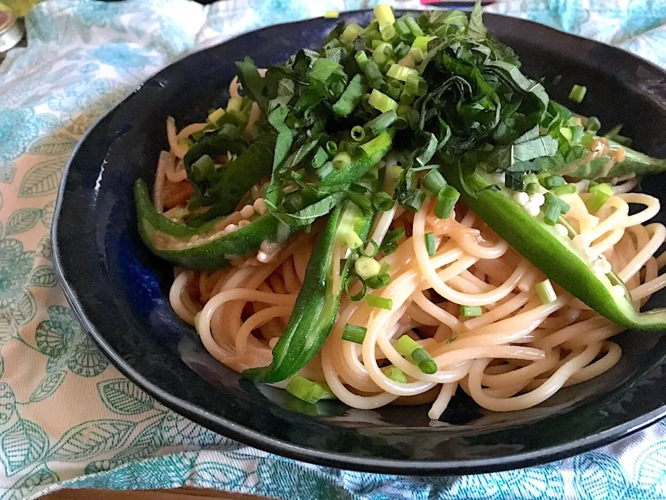 オクラとなめたけの柚子胡椒パスタ|ハルさん