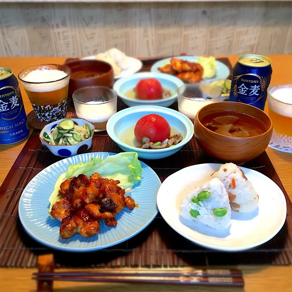 ヤンニョムチキンの晩ごはん|むぎこさん