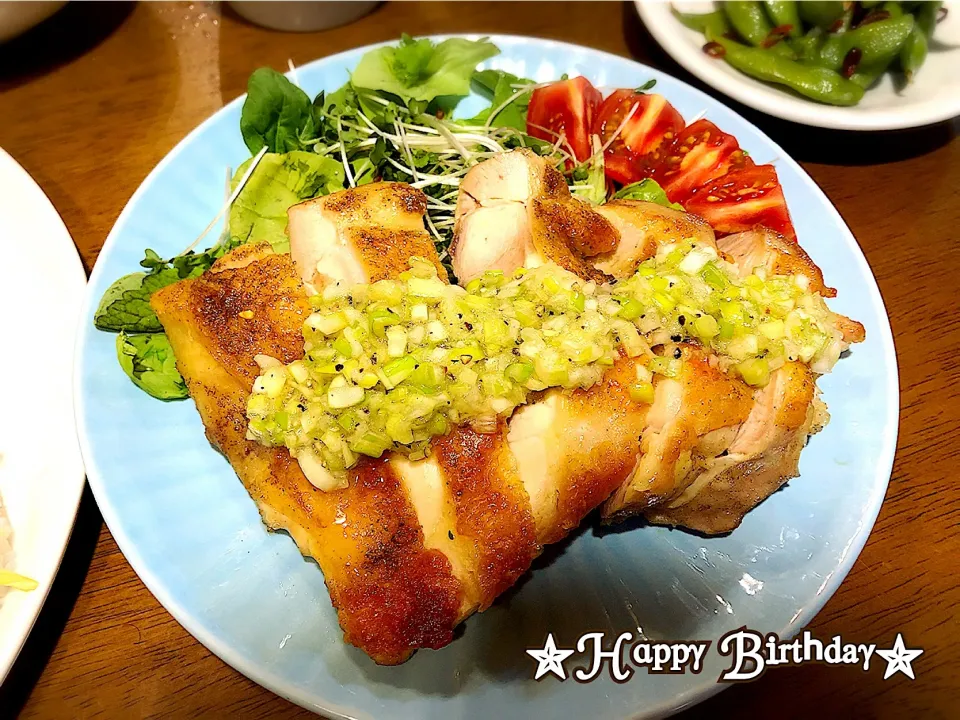 Snapdishの料理写真:次男くんBIRTHDAY✱2018♡  グリルチキン~ネギ塩レモンソース~|いく❤️さん