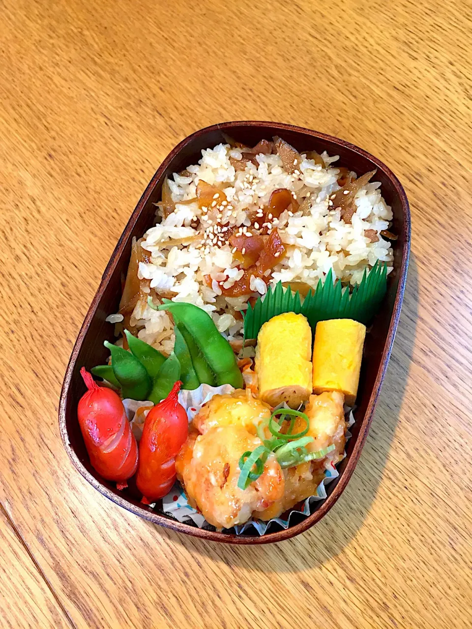 高校生息子のお弁当  牛蒡と鶏肉の混ぜご飯 #わっぱ弁当|まつださんさん