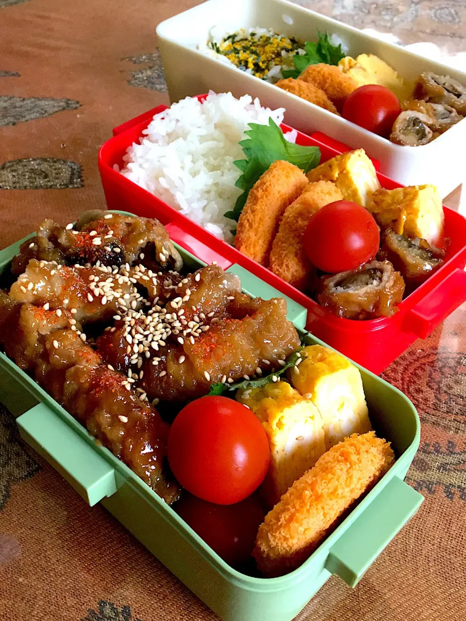 #お弁当  #お昼ごはん #茄子の肉巻きポン酢   7.20 主人と息子とわたしのお弁当🍱|renharuruさん