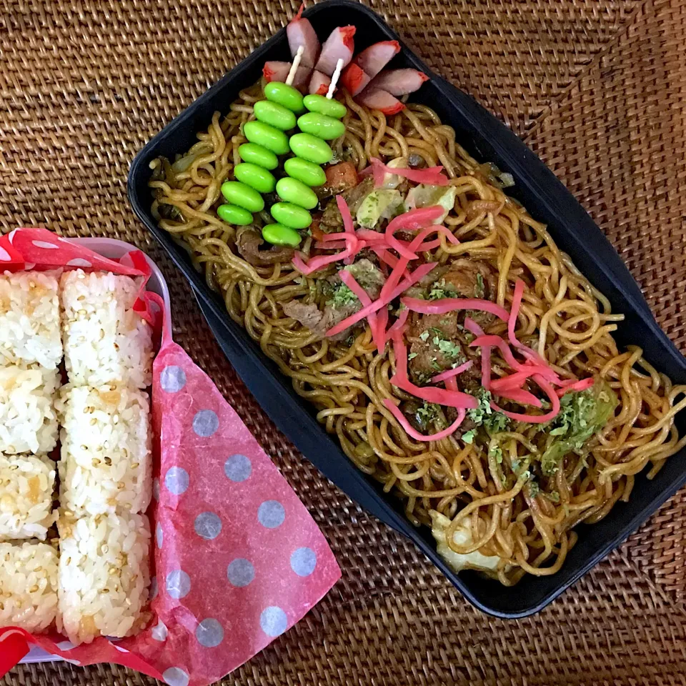 #高校生男子弁当 #焼きそば #たぬきむすび|よちこさん