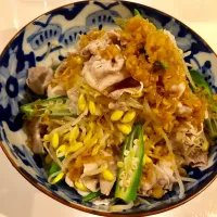 Snapdishの料理写真:豆もやしと豚しゃぶの香味サラダ|kamayomeさん