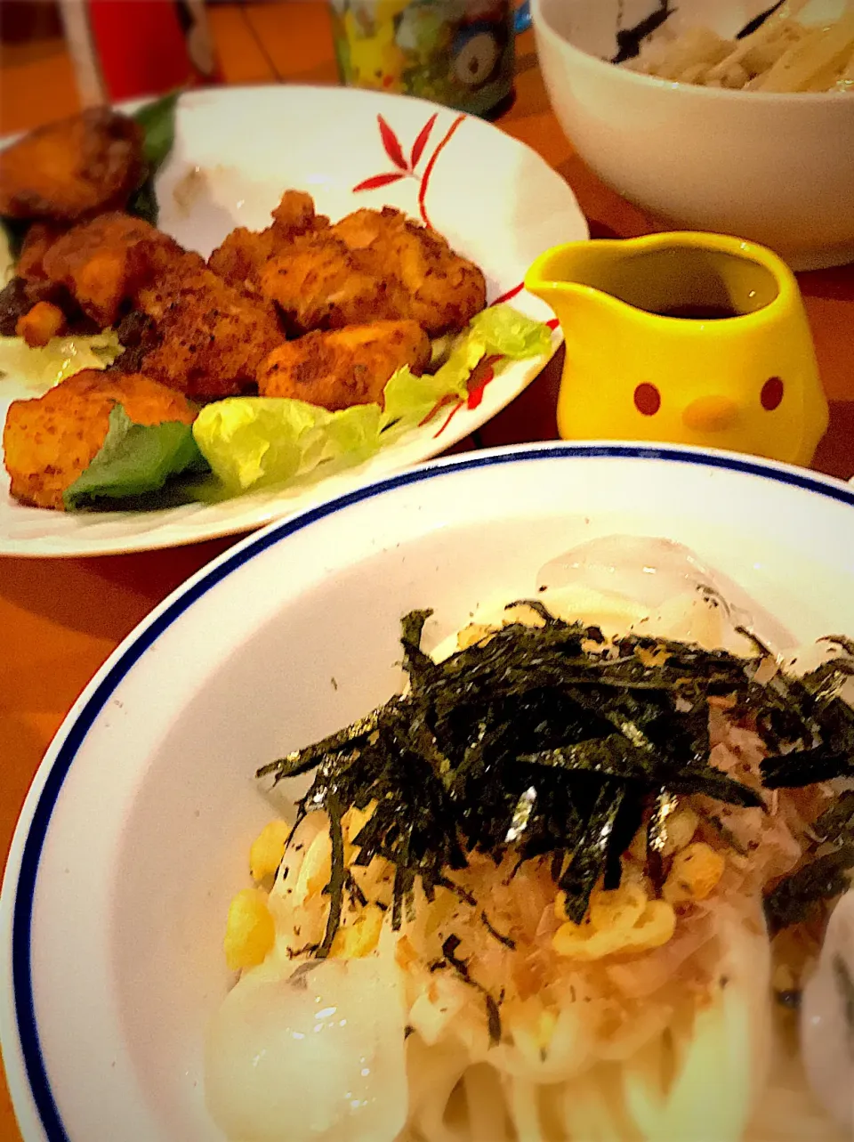 冷やしぶっかけうどん  鶏の醤油唐揚げ|ch＊K*∀o(^^*)♪さん