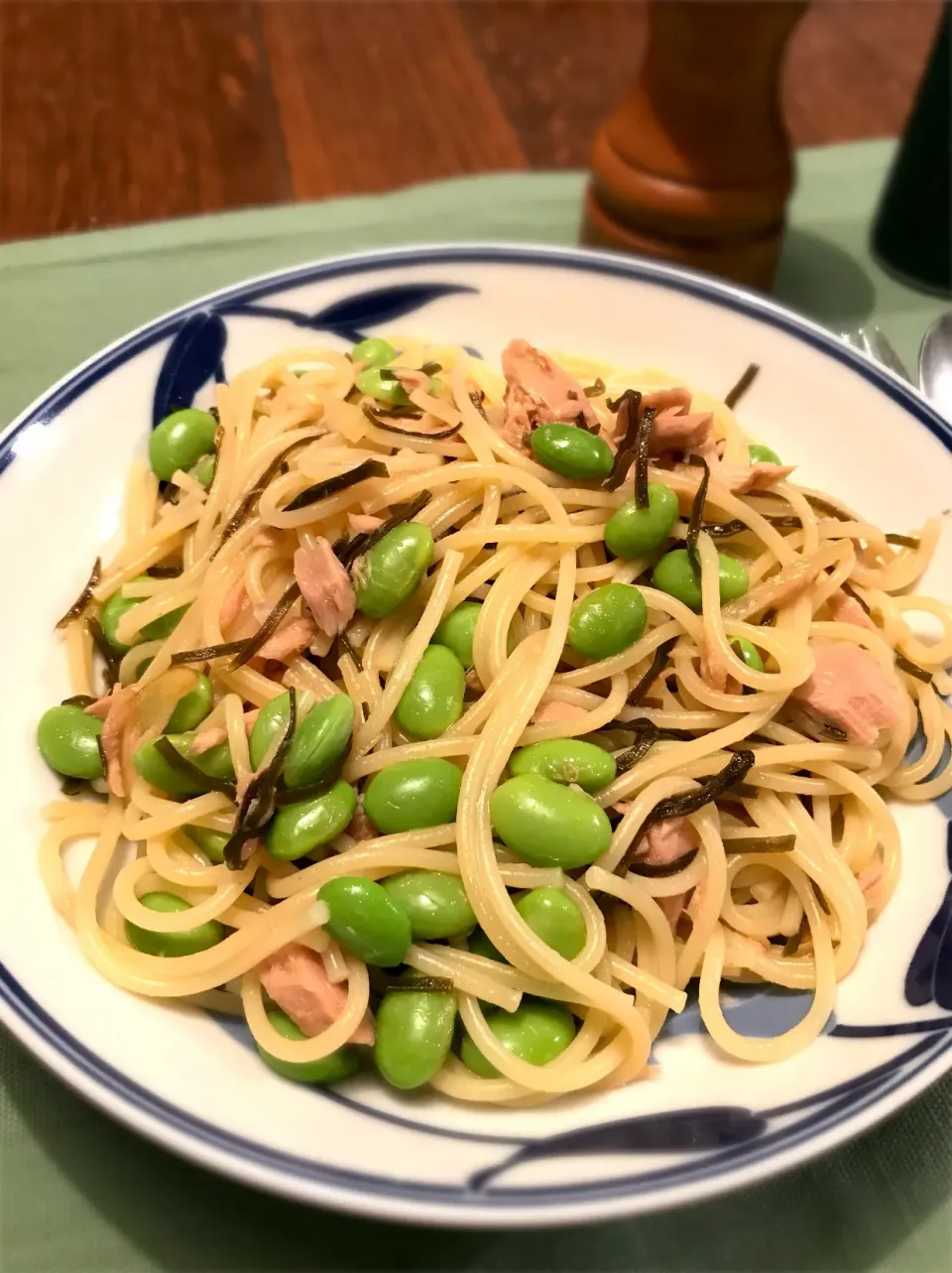 枝豆と塩昆布とツナのパスタ|のんたさん