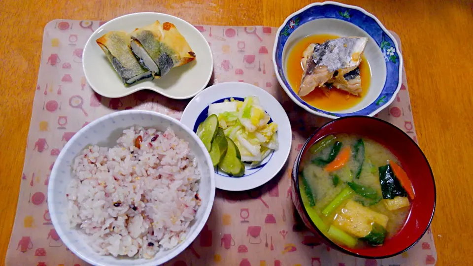 ６月２０日　鰆の焼き漬け　笹かまの海苔しそチーズ巻き　お漬物　小松菜と油揚げのお味噌汁|いもこ。さん