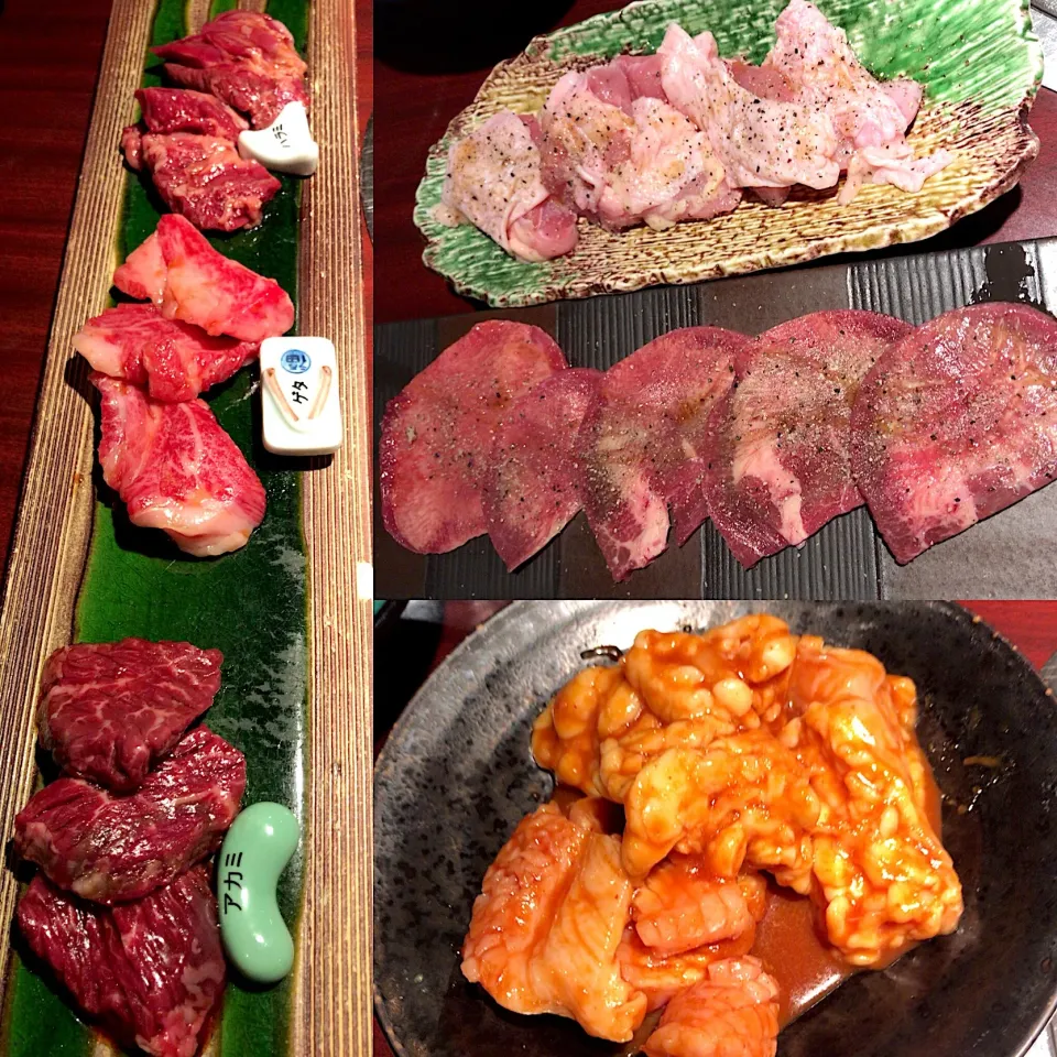 Snapdishの料理写真:肉❗️🥩
アカミ、ゲタカルビ、ハラミ、鶏、
塩タン、上ミノ、てっちゃん。|るみおんさん