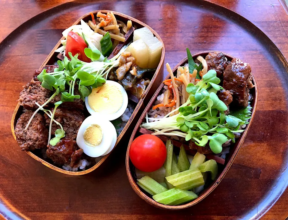 本日もお弁当🍱ハンバーグ（セゾンファクトリーのトマトケチャップ使用）🥩大根煮🥕キンピラ🥕バンバンジー🥗ゆで卵🥚 #息子弁当  #わっぱ弁当  #セゾンファクトリー #ハンバーグ #バンバンジー  #ゆで卵   #札幌|Yukie  Toriseさん