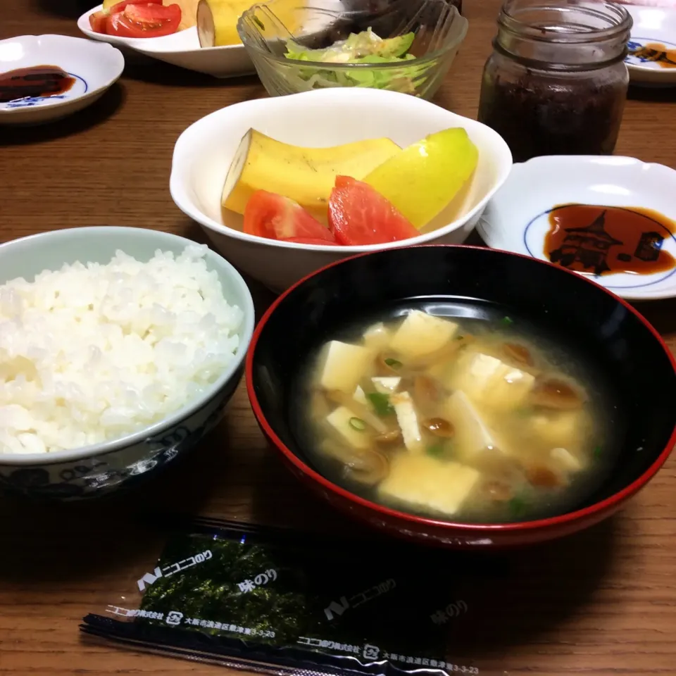 実家にて 豆腐となめこのお味噌汁 & 味海苔 2018.7.18|キラ姫さん