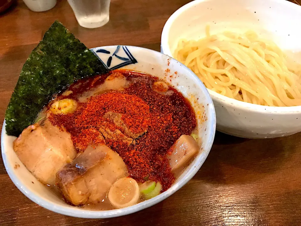 Snapdishの料理写真:辛辛魚つけ麺 チラシクーポンで肉増し|マハロ菊池さん